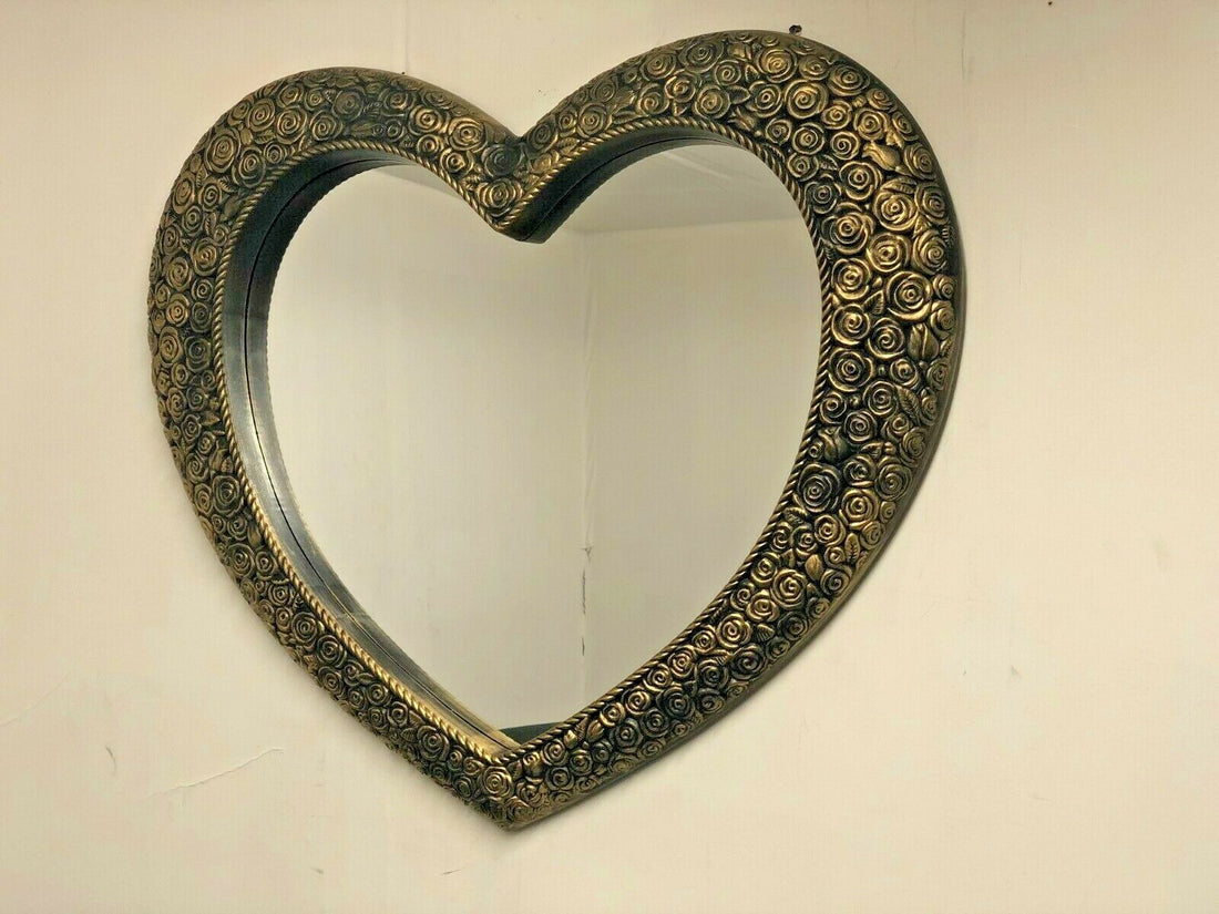 Gold black heart-shaped wall mirror