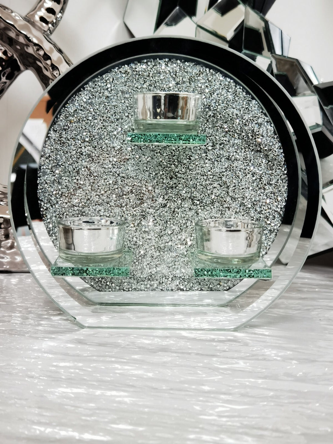 Round crushed crystal tealight candle holders