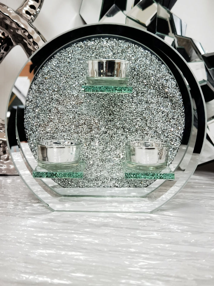 Round crushed crystal tealight candle holders