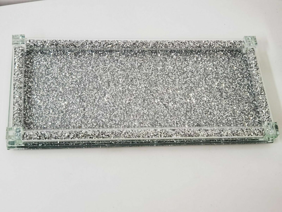 Crushed crystal mirrored tray rectangular