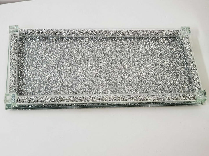 Crushed crystal mirrored tray rectangular
