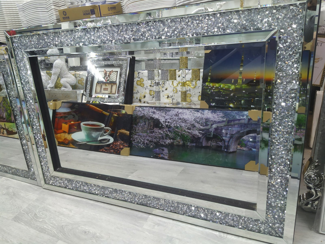 Extra Large Diamond Crush Silver Wall Mirror 90x60