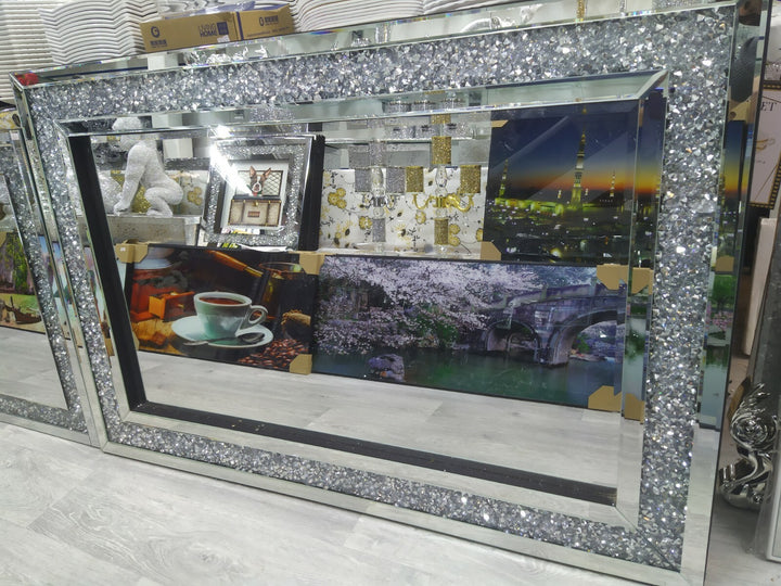 Extra Large Diamond Crush Silver Wall Mirror 90x60