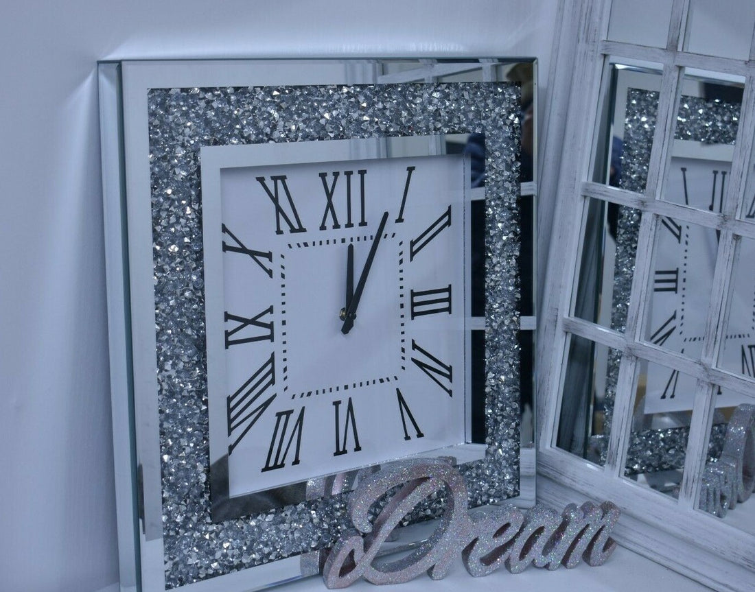 Extra large crushed jewel mirrored Roman numeral wall clock 60cm