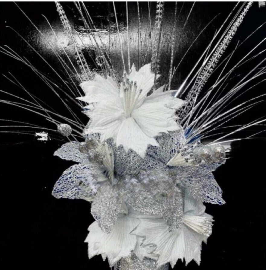 Silver & white artificial flower bunch 6 stems