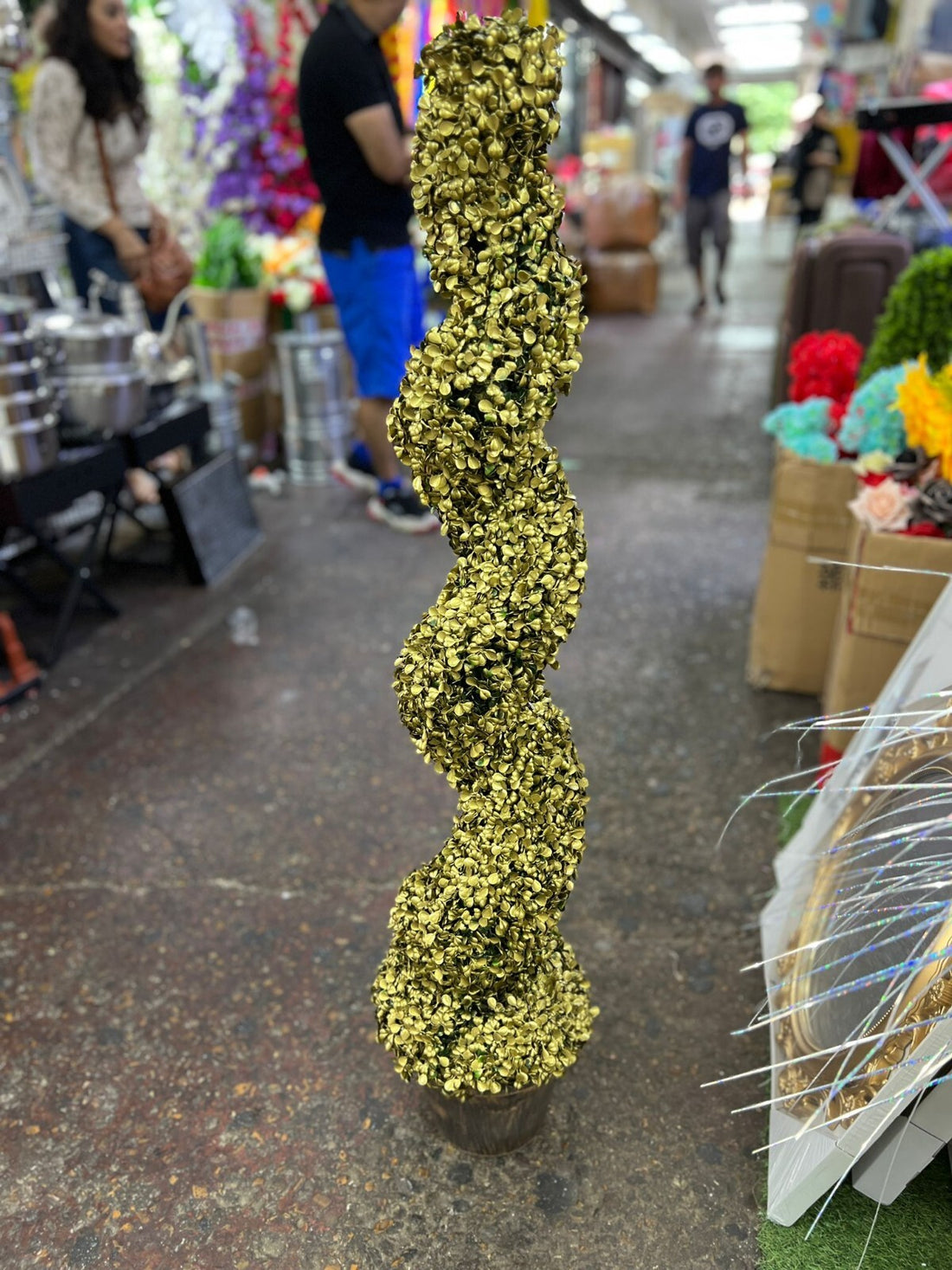 Artificial cedar ball topiary tree with pot