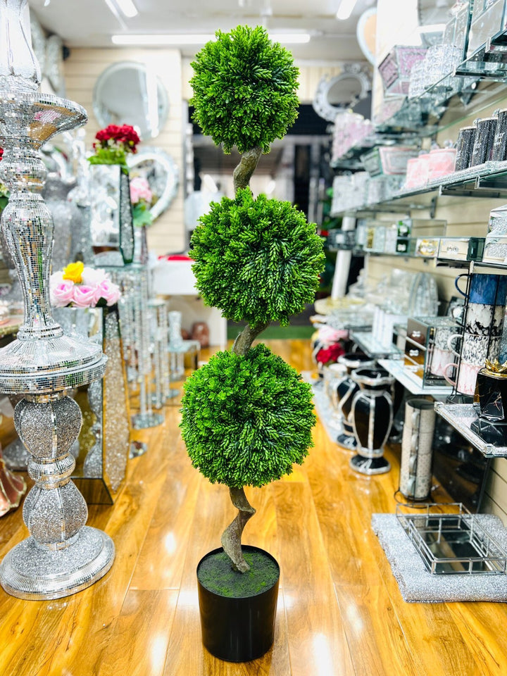 Artificial cedar ball topiary tree with pot