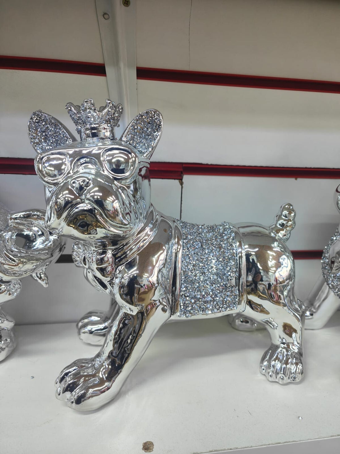 Silver bling crushed diamond bulldog shelf sitter 18cm