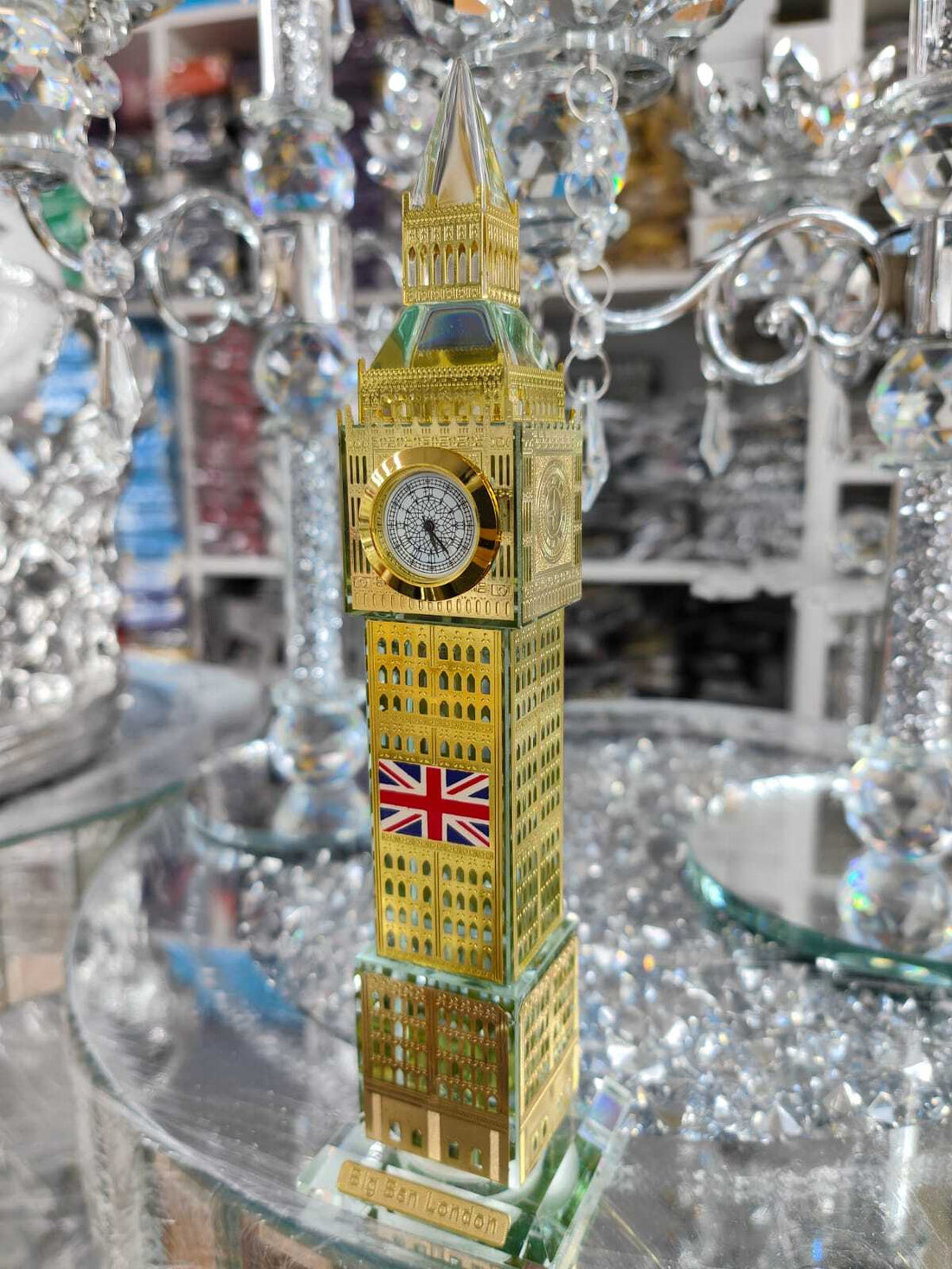 Big Ben crystal table clock gold