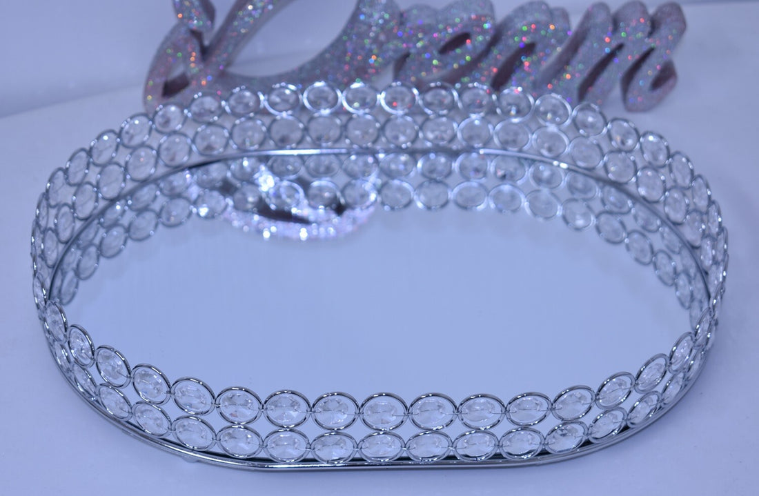 Mirrored oval vanity tray silver