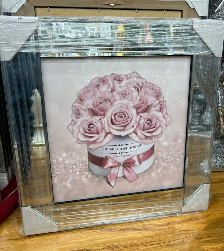 Mirrored liquid art wall frame chrome million roses 55x55cm