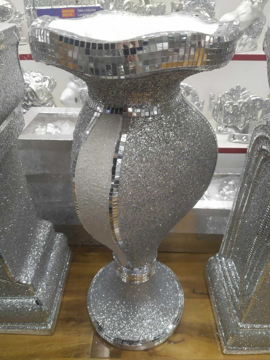 Large crushed diamond silver floor vase 3