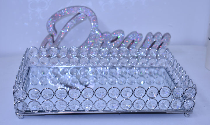 Mirrored beaded cosmetic tray silver design