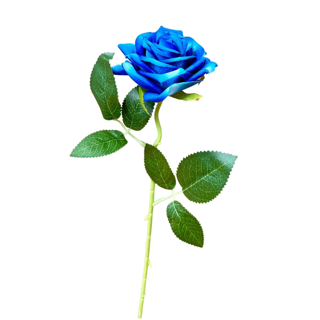 12 blue artificial roses bouquet container