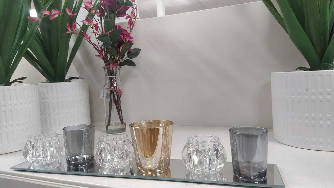 Smoked jewel candle tray 6-piece set
