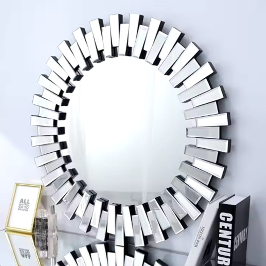 Silver sunburst round wall mirror decorative 3D frame home décor