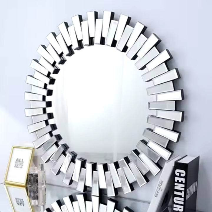 Silver sunburst round wall mirror decorative 3D frame home décor