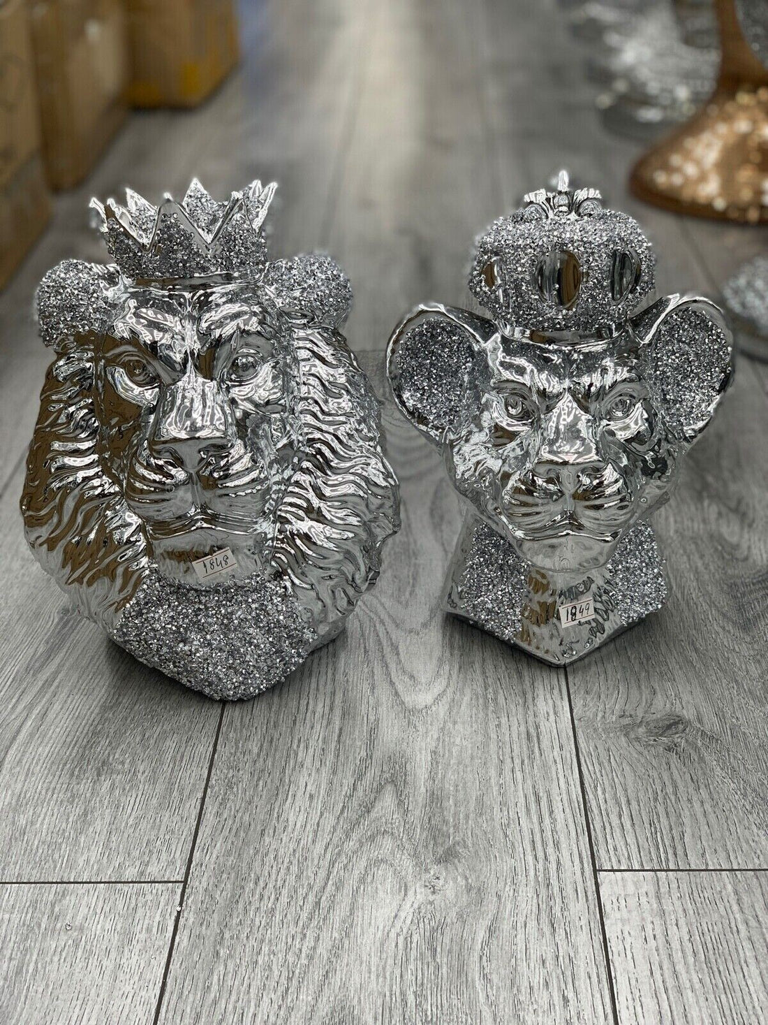 xl crushed diamond king queen crown ornament