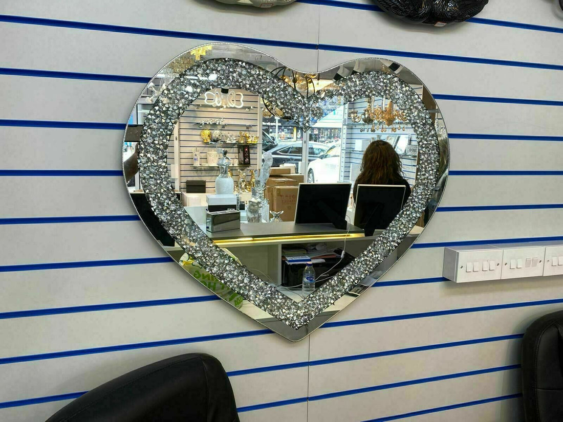 Heart diamond wall mirror crushed crystal sparkle