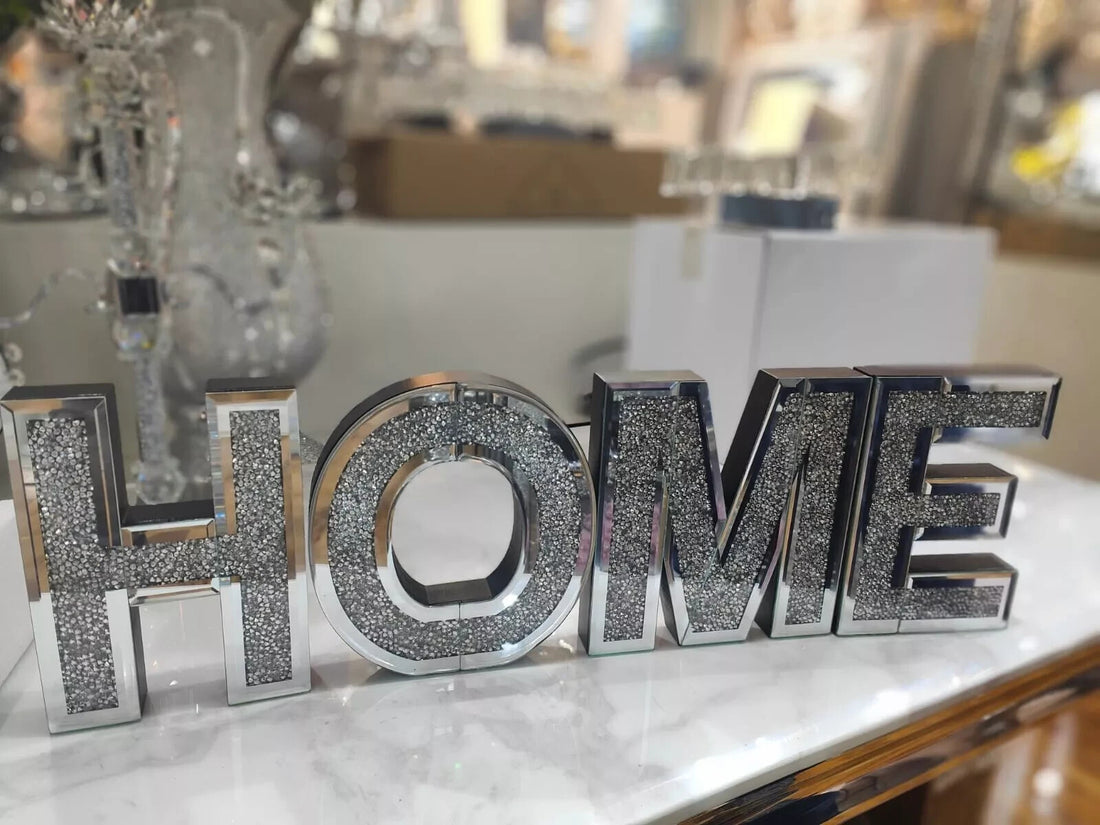 Silver crushed crystal love home sign 20cm