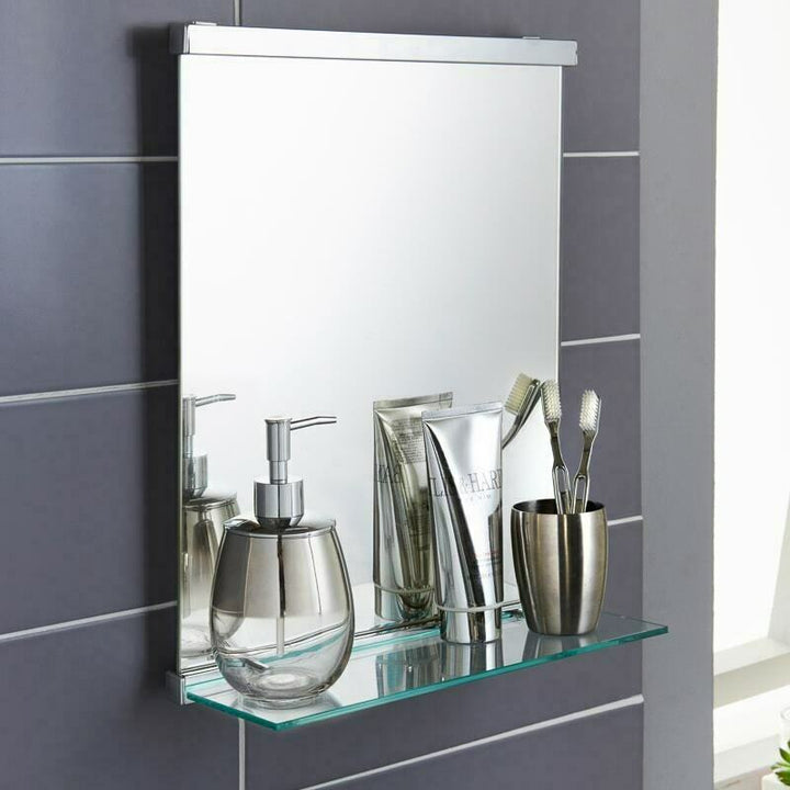 Wall mirror with shelf for bathroom