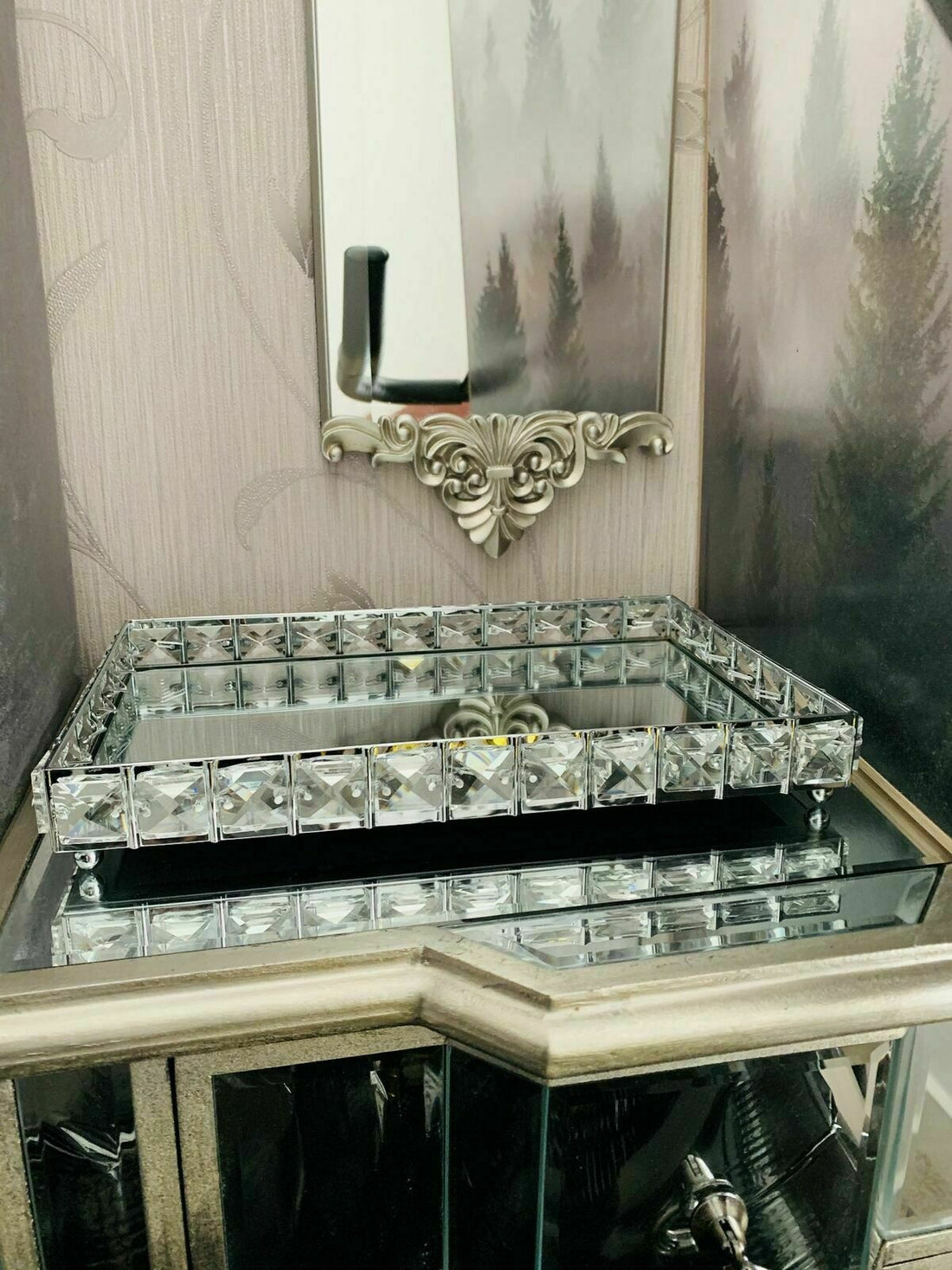 Rectangular Diamante Jewel Mirrored Tray 30x20cm