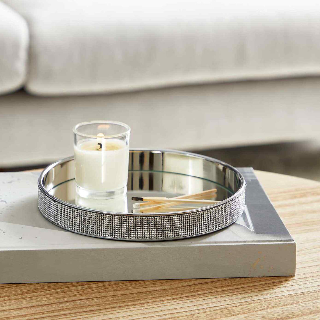 Round diamante strip tray home décor