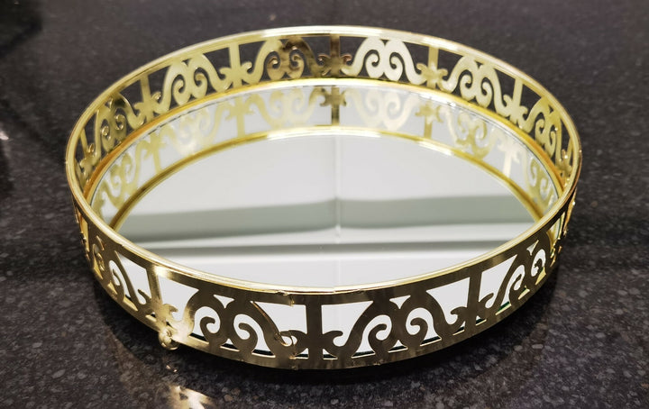 Gold metal mirror tray for vanity and cosmetics