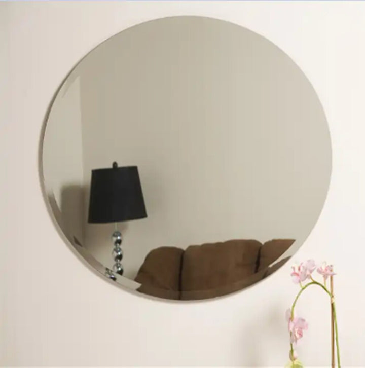 Round frameless bevelled wall mirror 70cm