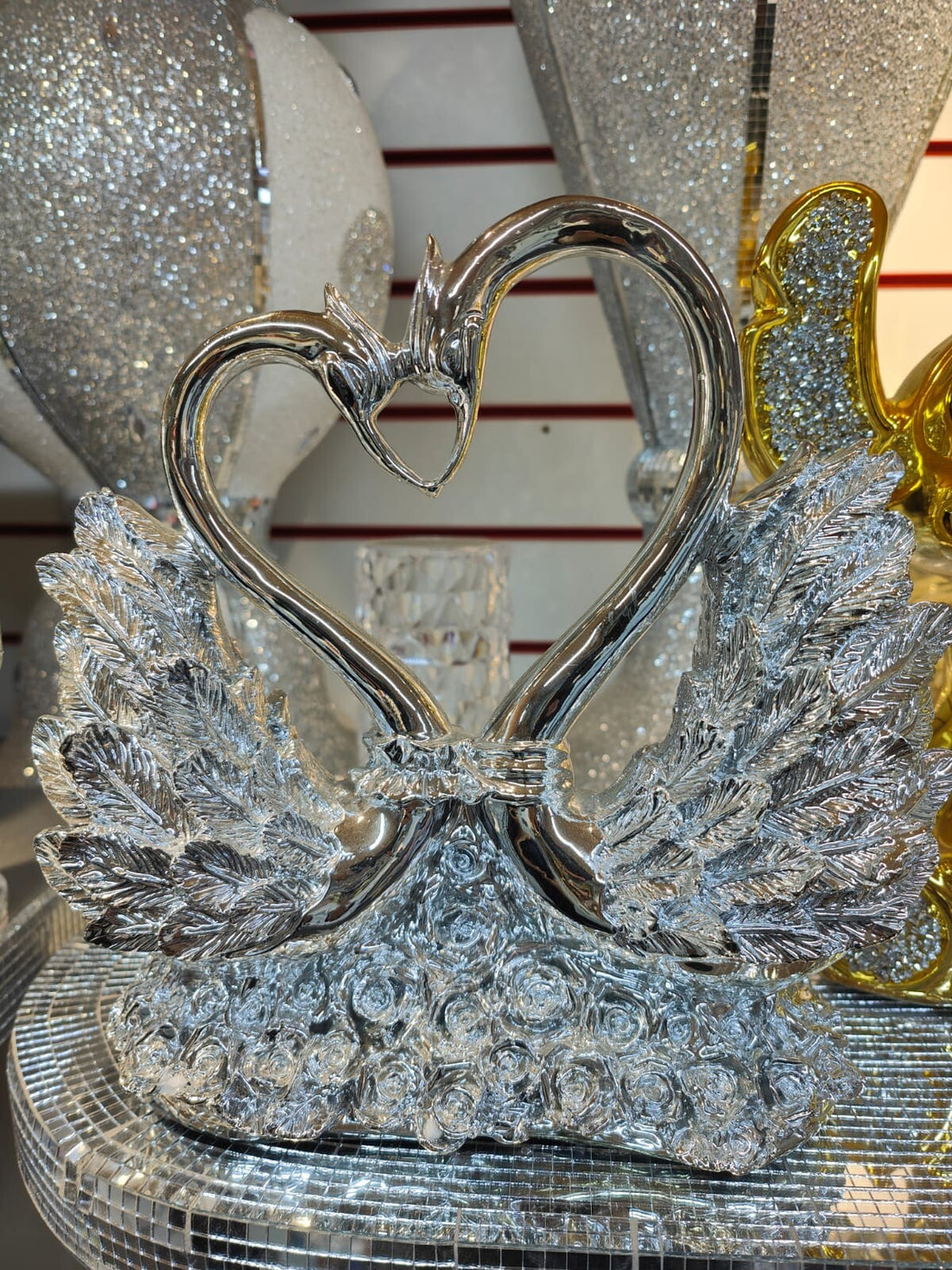 Silver swan diamante ornament