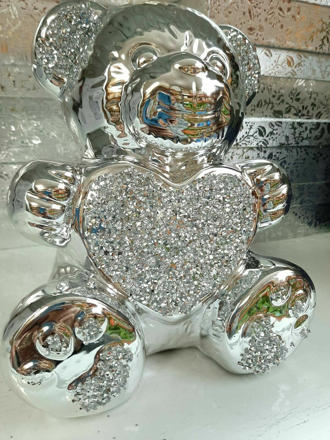 Silver Crystal Teddy Bear Ornament