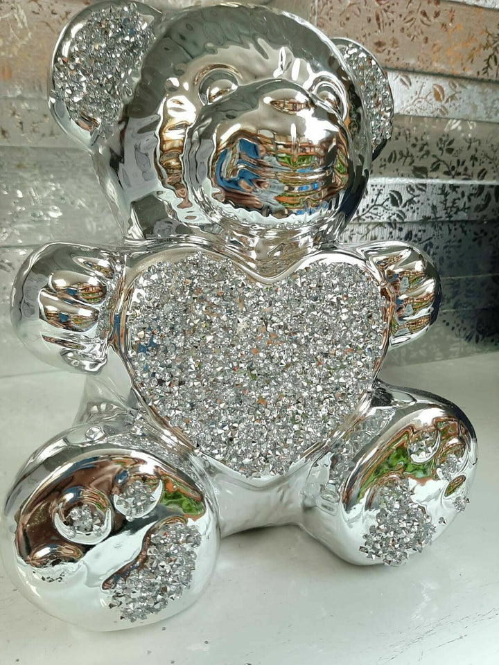 Silver Crystal Teddy Bear Ornament