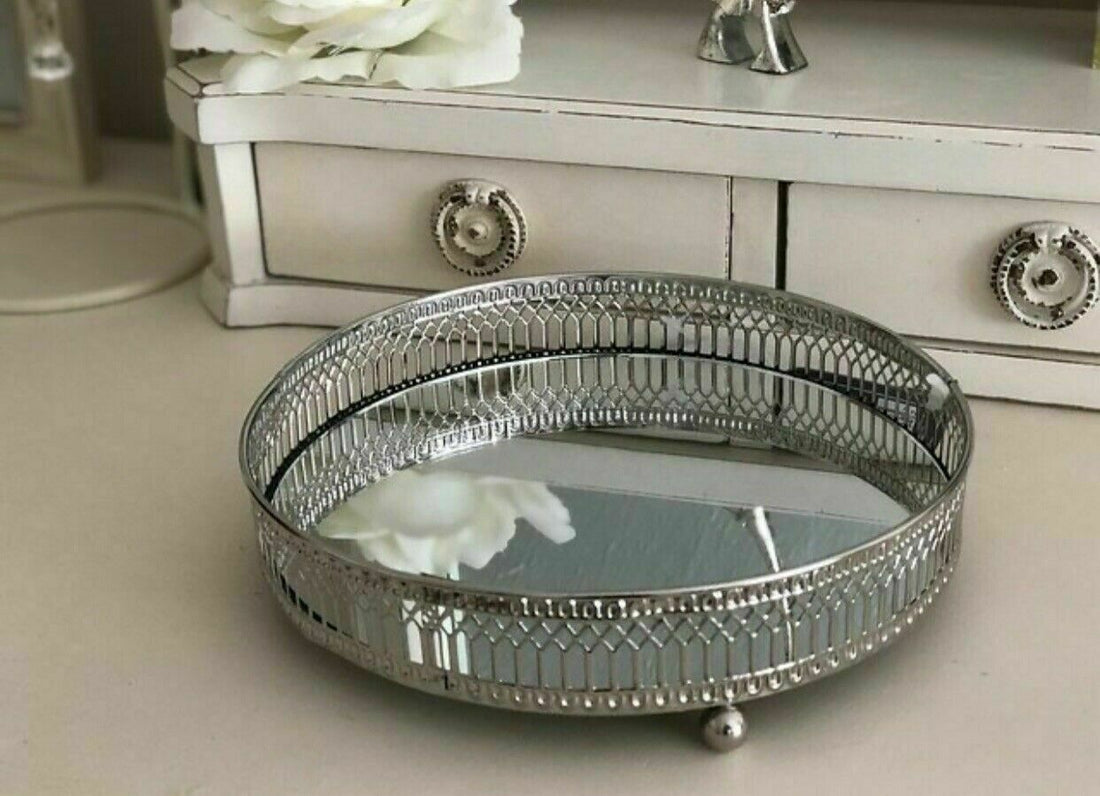 Small Silver Mirrored Candle Plate 30cm