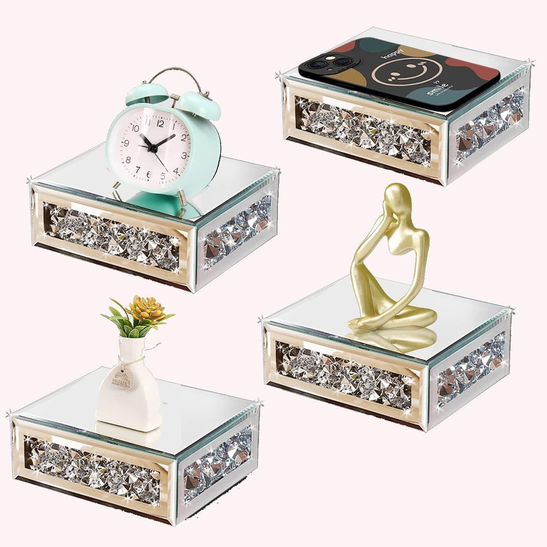 Mirrored floating shelves crushed diamond wall shelf