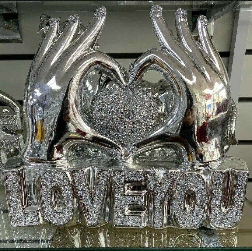 crushed diamond hand heart ornament silver sparkle décor
