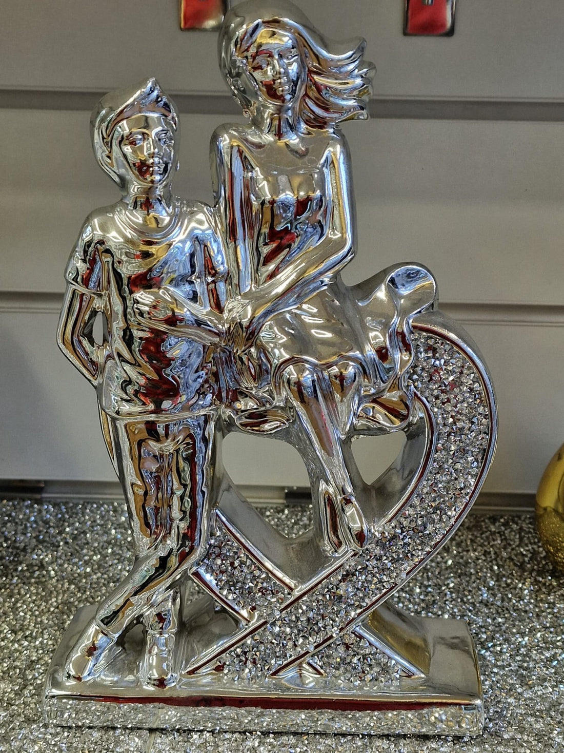 crystal couple heart ornament romantic silver home decor gift