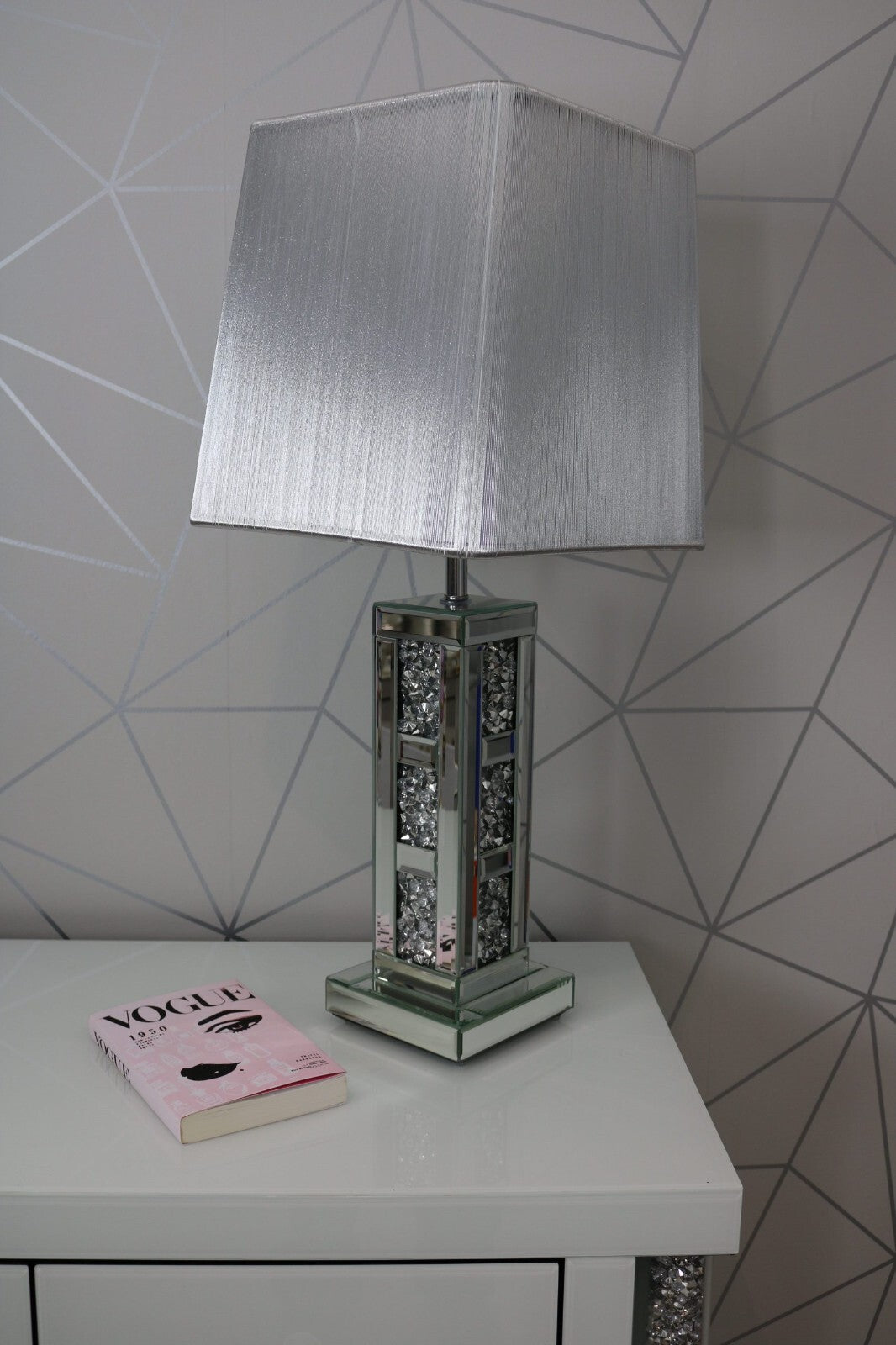 Crystal diamond pillar table lamp bedside