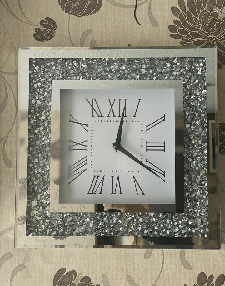 Sparkly Silver Crushed Crystal Wall Clock