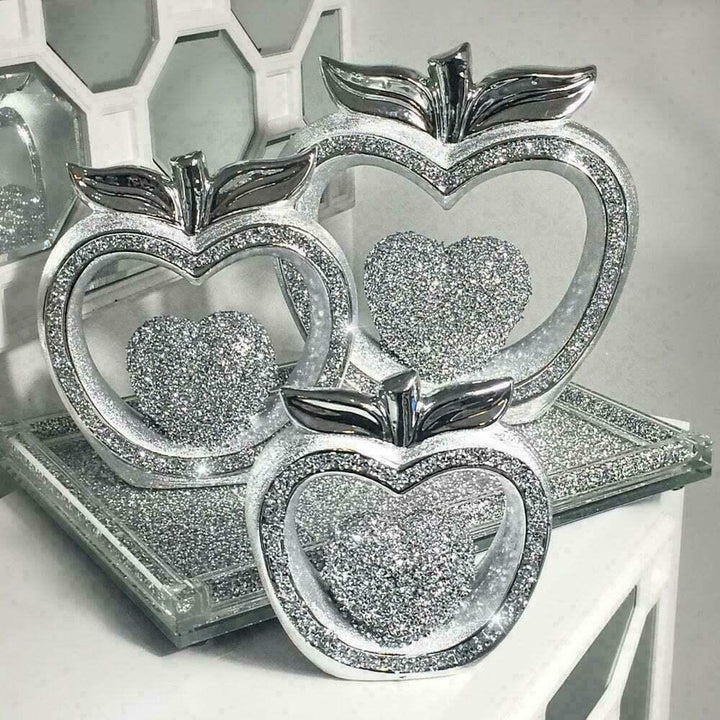 Sparkly apple ornament set crushed diamond silver decor