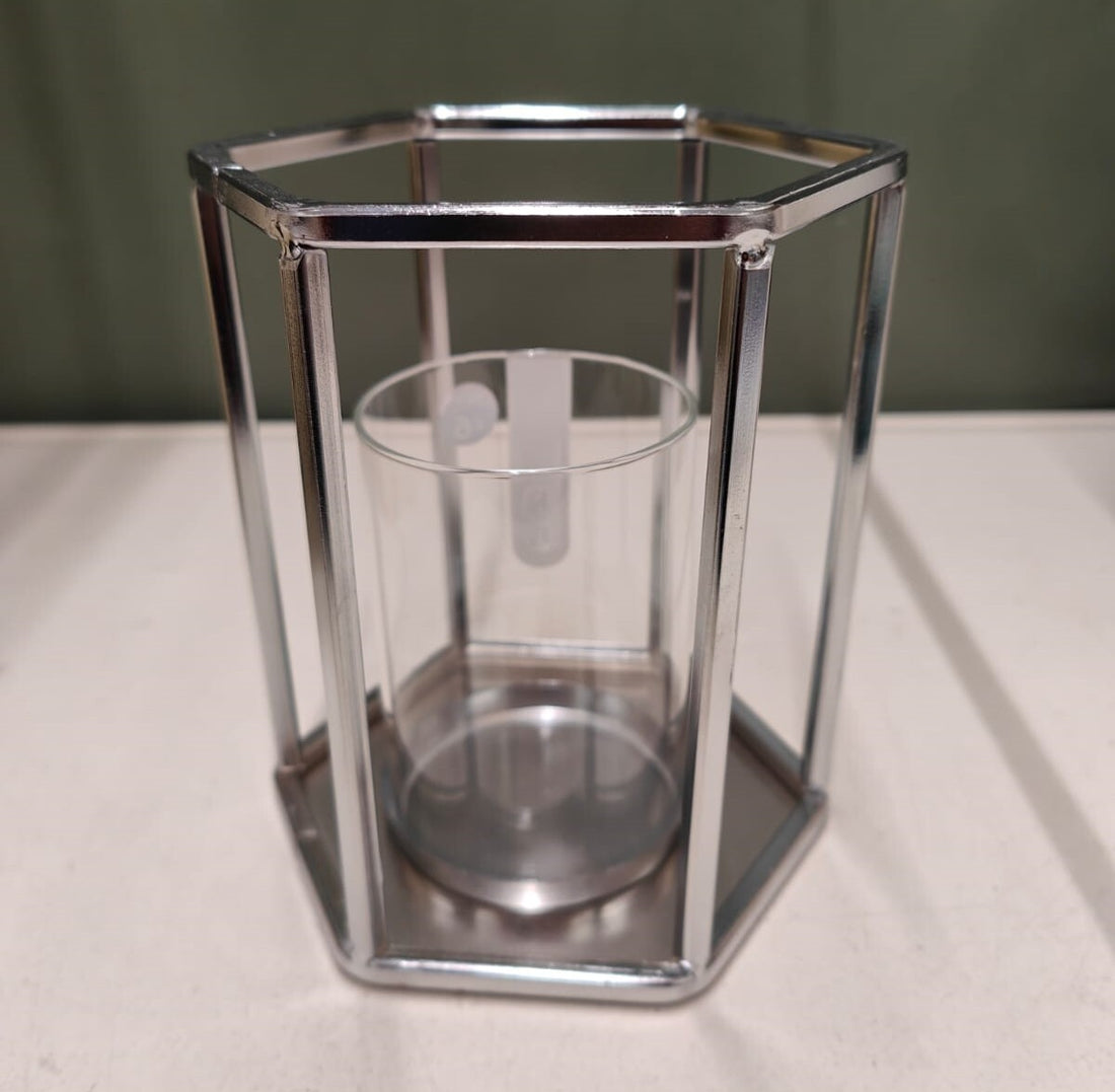 Silver hexagon tealight candle holders