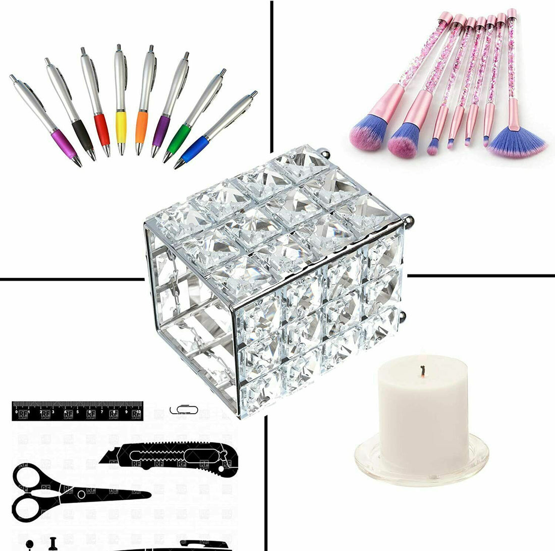 Modern Mirrored Crystal Rectangle Makeup Holder