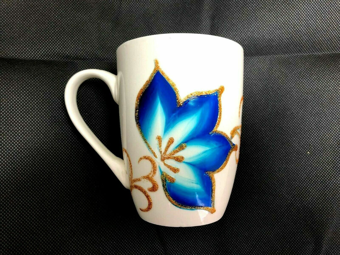 Patterned tea coffee mug blue