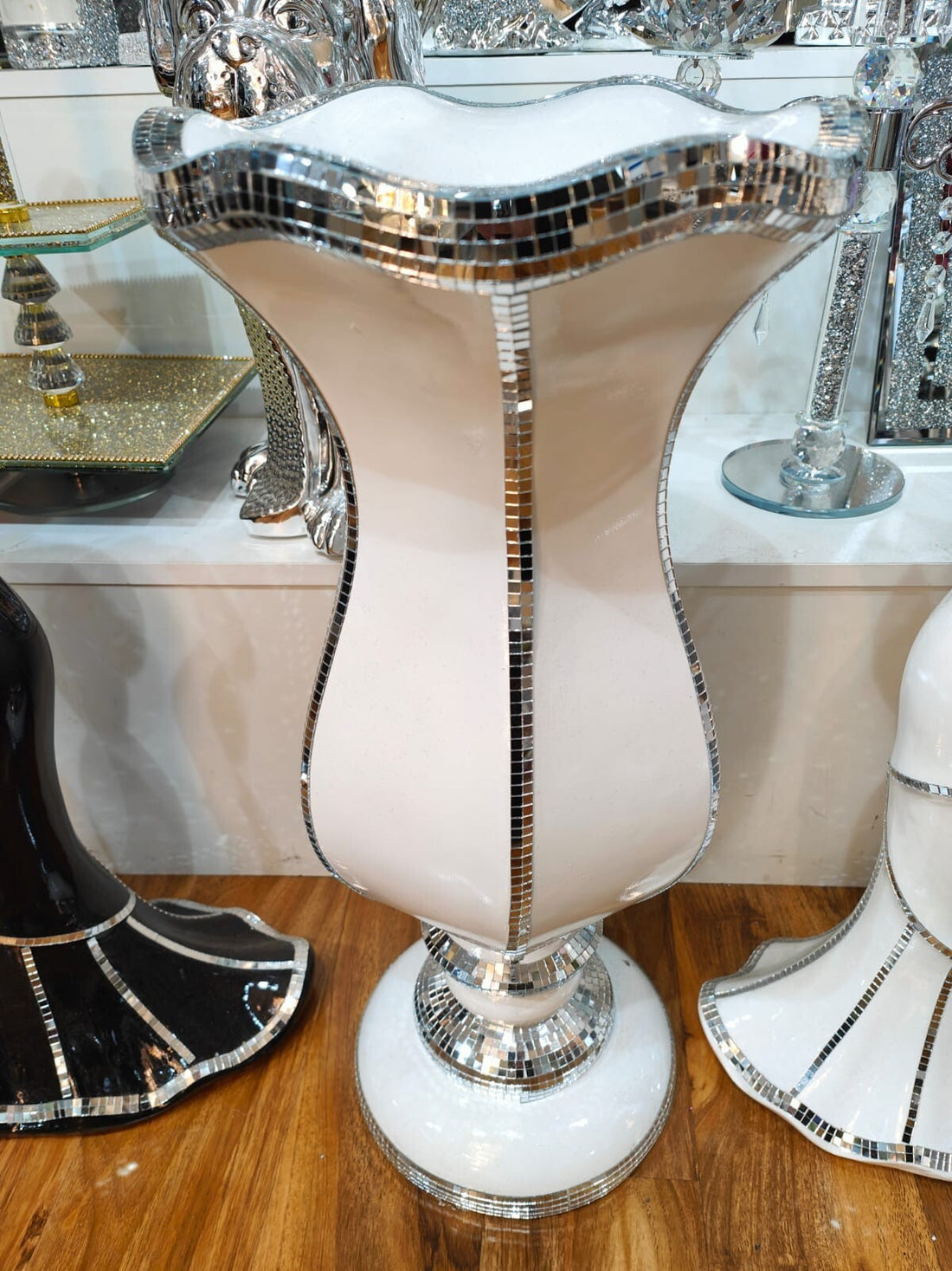 White & silver sparkly floor vase 40x60cm style 05