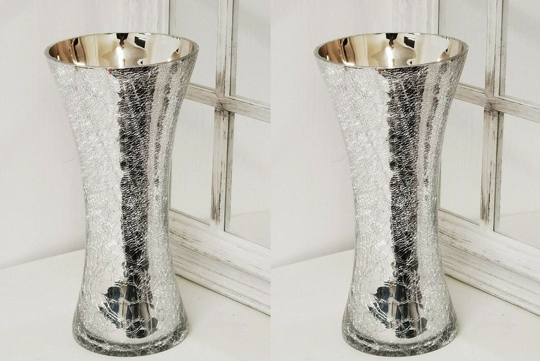 Silver crackle glass vase set modern