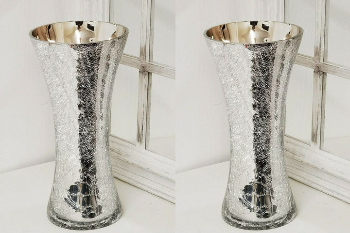 Silver crackle glass vase set modern