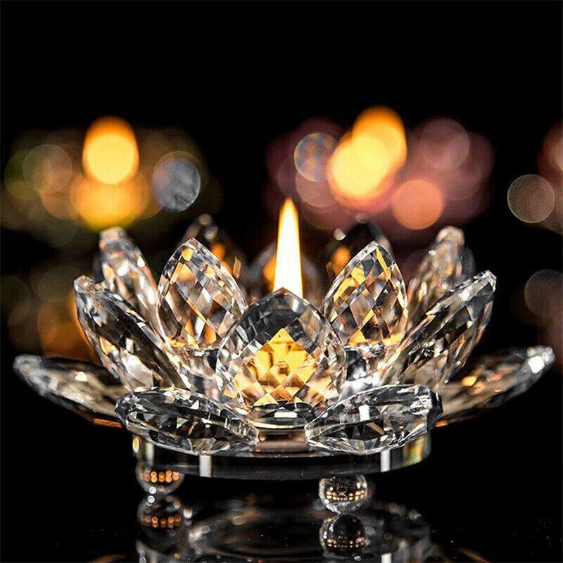 Crystal glass lotus flower candle holder set 2