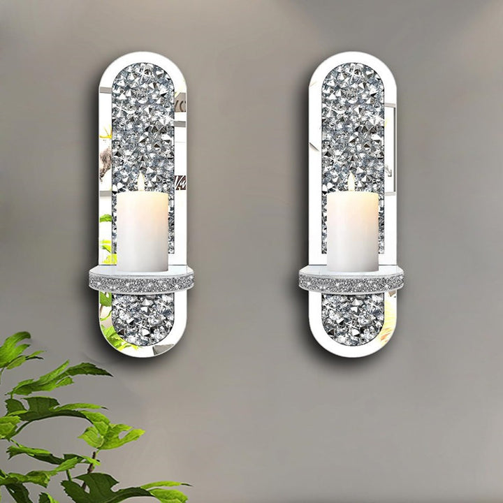 Crystal wall chandelier silver mirrored candle holders 2x