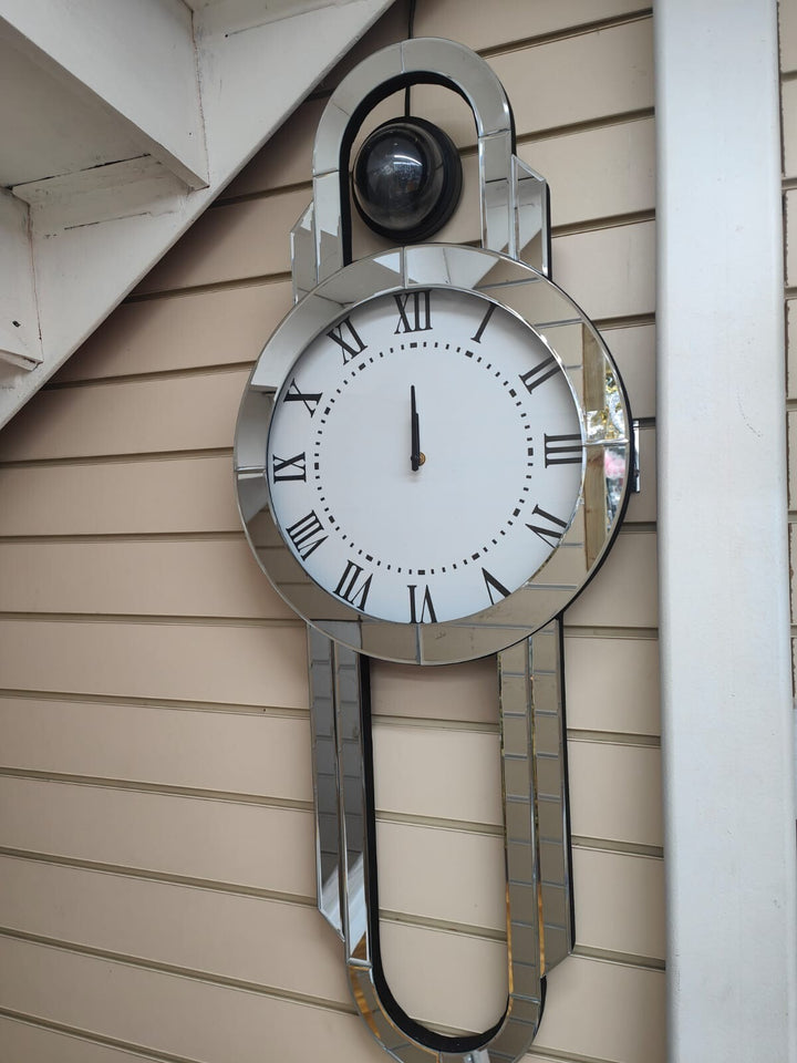 mirrored grandfather style wall clock large silver decor