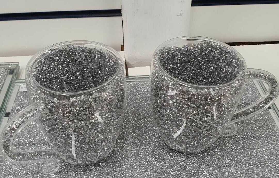 Silver crushed crystal mug gift set