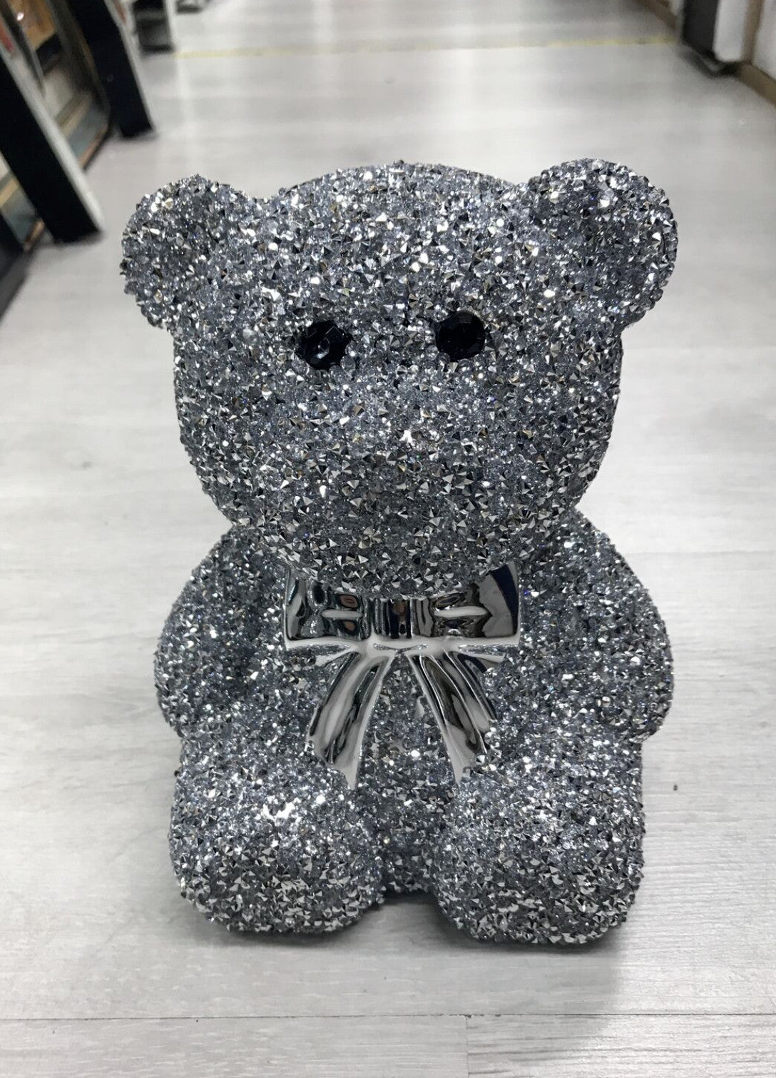 crushed diamond silver teddy bear ornament
